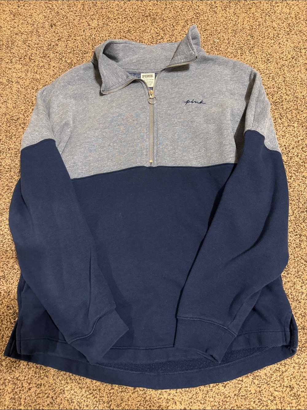 PINK Victoria's Secret Two-Tone Quarter-Zip Sweater - Navy & Gray
